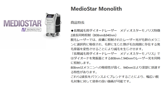 メディオスターモノリス製品情報