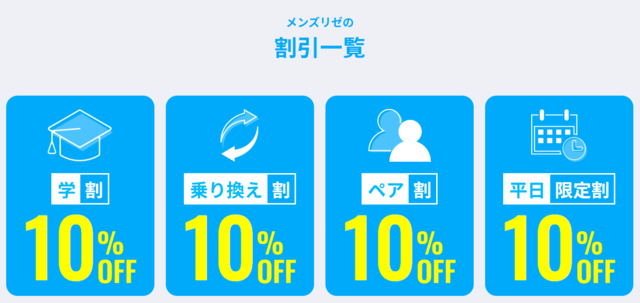 メンズリゼ‗割引一覧