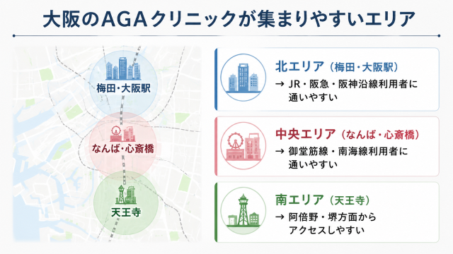 aga 大阪でクリニックが集まりやすいエリア