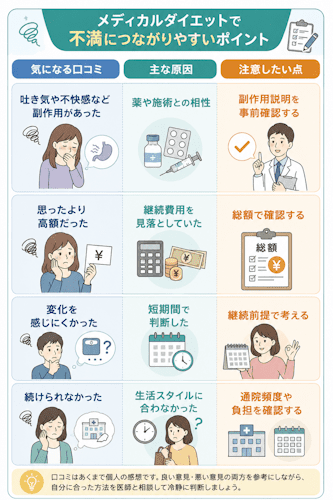 メディカルダイエットを後悔しやすいポイント