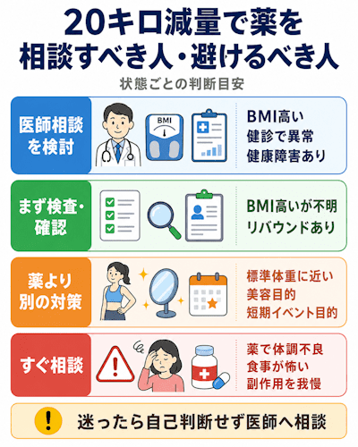 20キロ減量で薬を相談すべき人と避けるべき人
