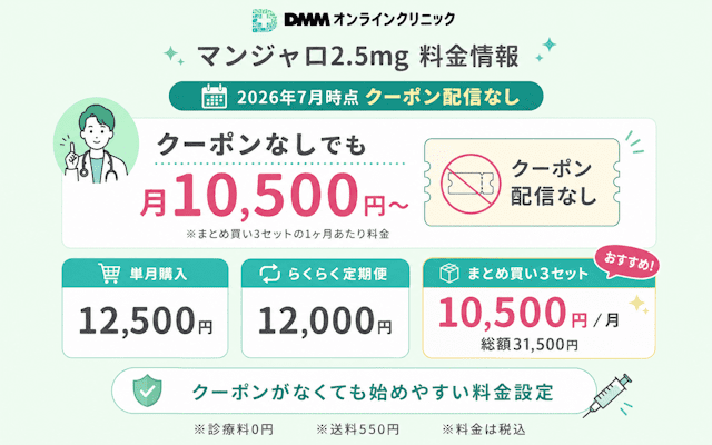 DMMオンラインクリニックのマンジャロのクーポン最新情報