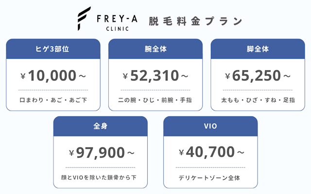フレイアクリニックメンズ 脱毛料金 プラン