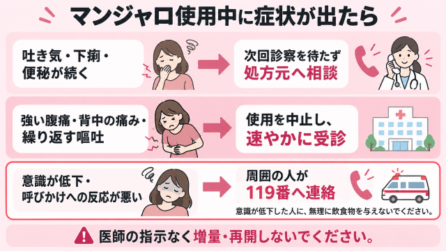 マンジャロ使用中の症状と対応 図解